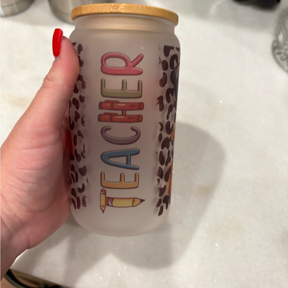 Frosted Glass Teacher Tumbler with Bamboo Lid